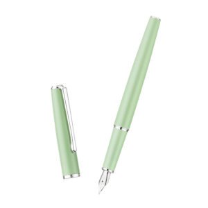 Fountain Pen Grass Green Meta Pen, Steel Fine Point Classic Pen with Ink Converter