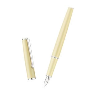 Fountain Pen Yellow Meta Pen, Iridium Fine Point Classic Pen with Ink Converter