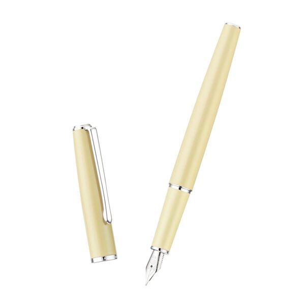 Fountain Pen Yellow Meta Pen, Iridium Fine Point Classic Pen with Ink Converter