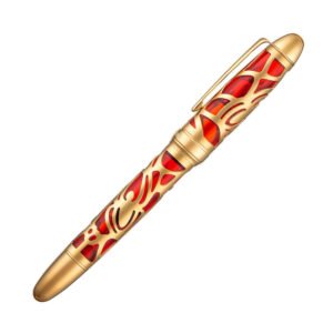 Piston Filling Fountain Pen Medium Nib, Spider Skeleton Transparent Red Acrylic Pen Case and Wrench Set