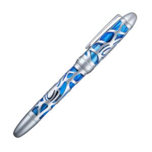 Piston Filling Fountain Pen Medium Nib, Spider Skeleton Transparent Blue Acrylic Pen Case and Wrench Set