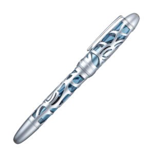 Piston Filling Fountain Pen Medium Nib, Spider Skeleton Transparent Gray Blue Acrylic Pen Case and Wrench Set