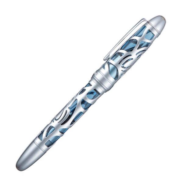 Piston Filling Fountain Pen Medium Nib, Spider Skeleton Transparent Gray Blue Acrylic Pen Case and Wrench Set