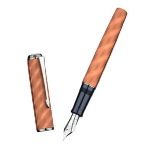 Fountain Pen Large No.8 Extra Fine Point Ebonite Feed, Brown Moire Pattern Unique Design with Refillable Converter and Metal Case
